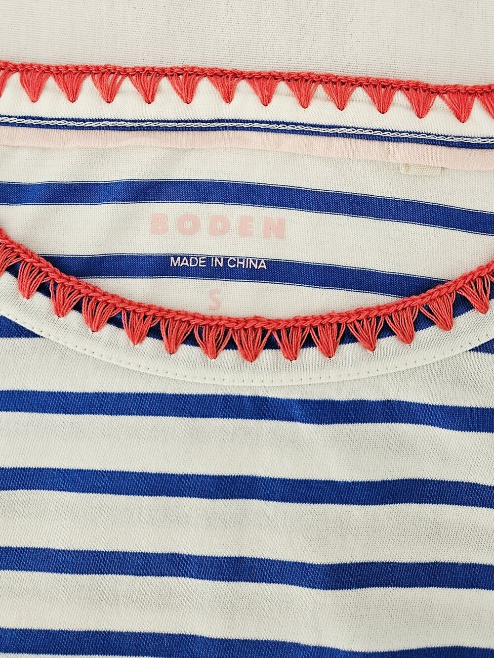 Boden Blanket Stitch Boxy Striped Top Small Blue White Cotton Long Sleeve - Picture 6 of 11